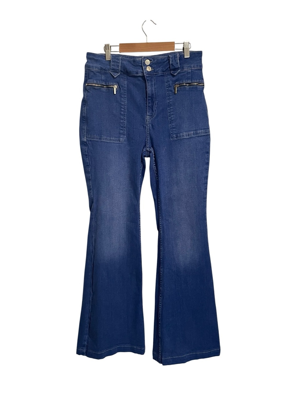 Free People Layla Med Wash High Rise Flare Utility Jeans Blue Size 30